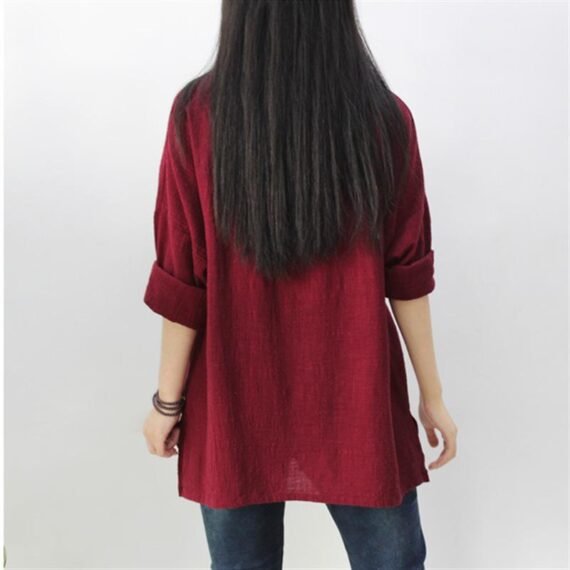 O Neck Long Sleeve Linen Shirt - Image 4