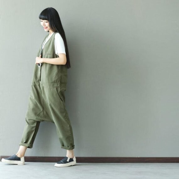 Army Green Loose Overall For Women - Image 3