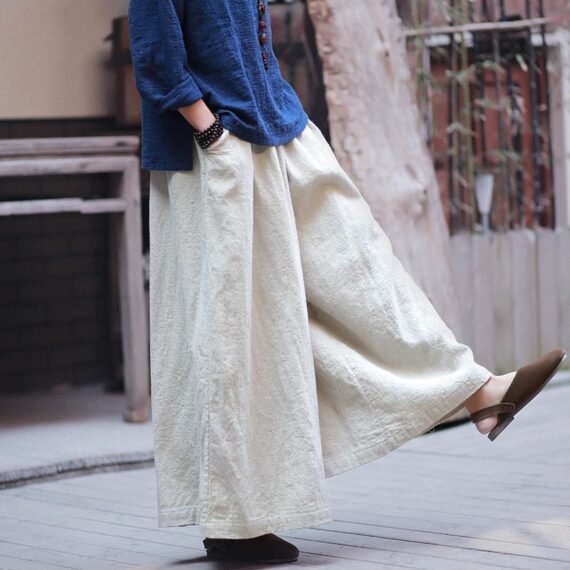 Beige Linen Palazzo Pants  | Zen - Image 3