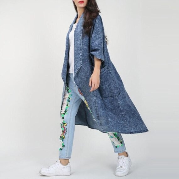 Thin Layered Denim Trench Coat - Image 4