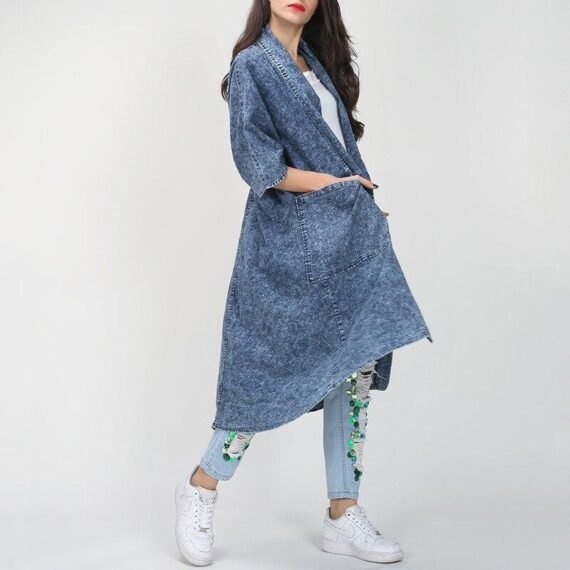 Thin Layered Denim Trench Coat - Image 3