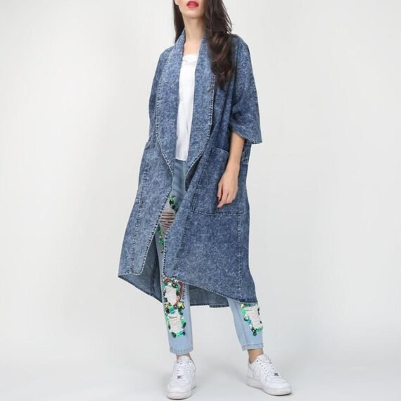 Thin Layered Denim Trench Coat - Image 5