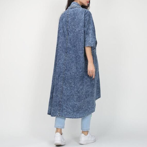 Thin Layered Denim Trench Coat - Image 6