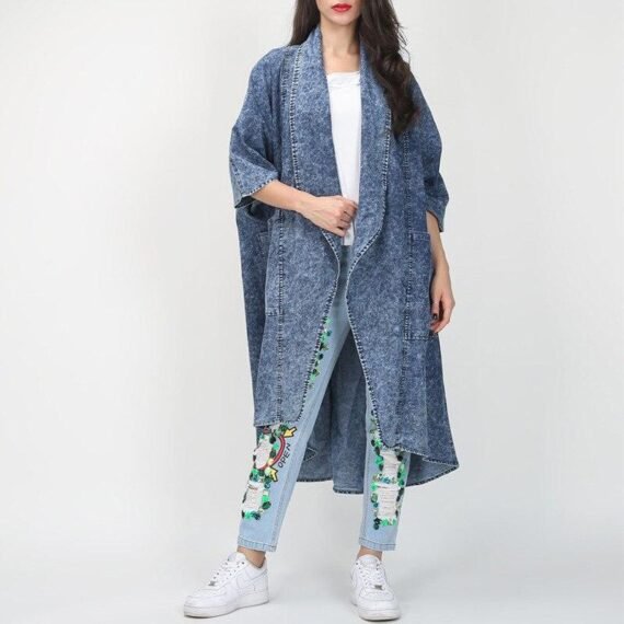 Thin Layered Denim Trench Coat - Image 7