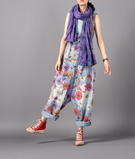 Free People Floral Denim Overall - Image 3