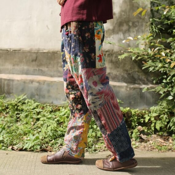 Floral Patchwork Linen Hippie Pants - Image 2