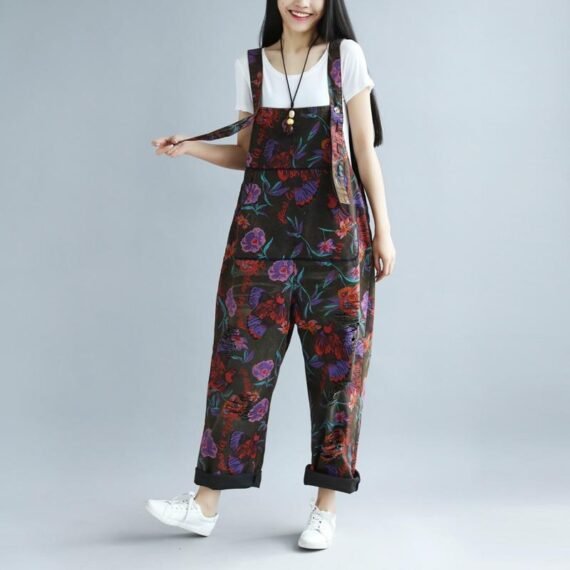 Floral Printed Loose Denim Overall - Image 4