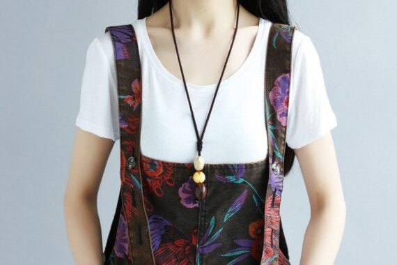 Floral Printed Loose Denim Overall - Image 9