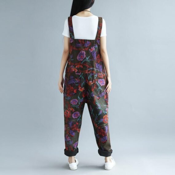 Floral Printed Loose Denim Overall - Image 5