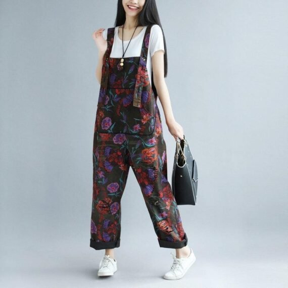 Floral Printed Loose Denim Overall - Image 6