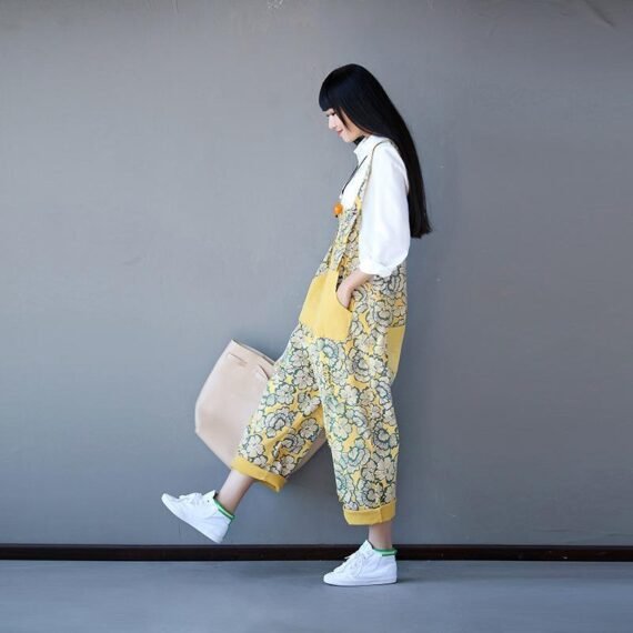 Yellow Floral Overall Jumpsuit - Image 2