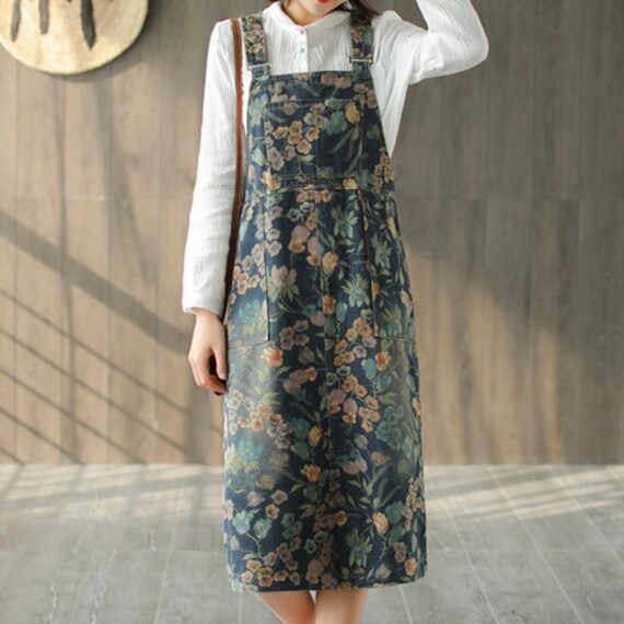 Artsy Floral Denim Overall Dress - Image 2