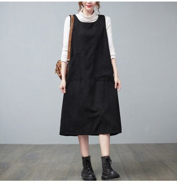 Retro Corduroy Overall Dress - Image 2