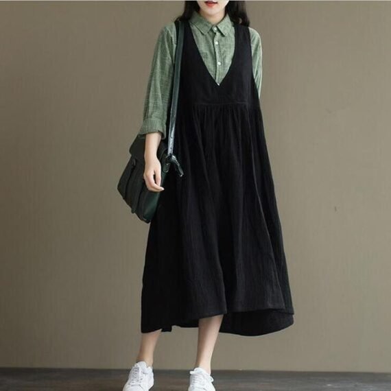 Casual Cotton Linen Overall Dress - Image 14