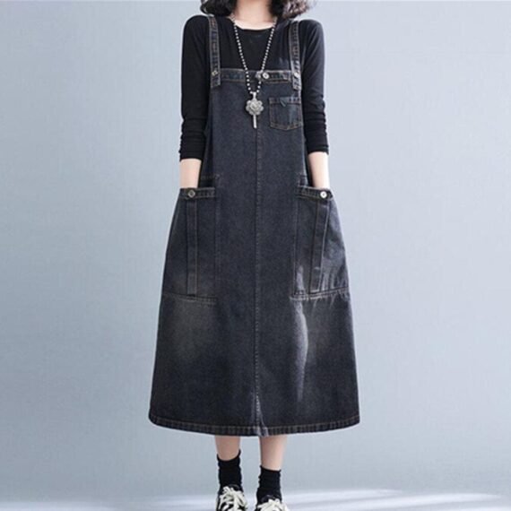 Good Vibes Denim Overall Dress - Image 2