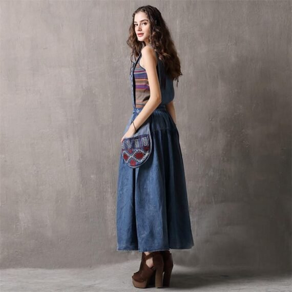 Elegant Embroidered Denim Overall Dress - Image 2