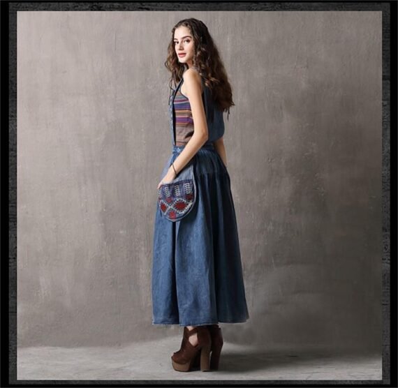 Elegant Embroidered Denim Overall Dress - Image 6