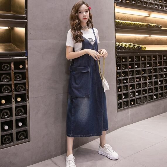 Free Flowing Denim Overall Dress - Image 2