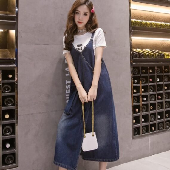 Free Flowing Denim Overall Dress - Image 3