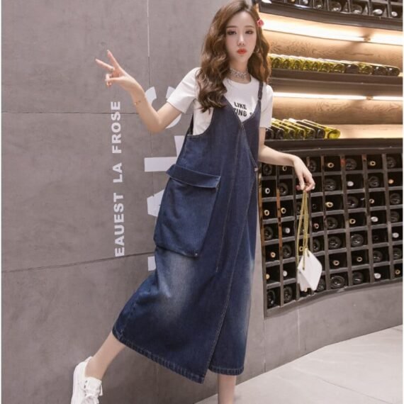 Free Flowing Denim Overall Dress - Image 4