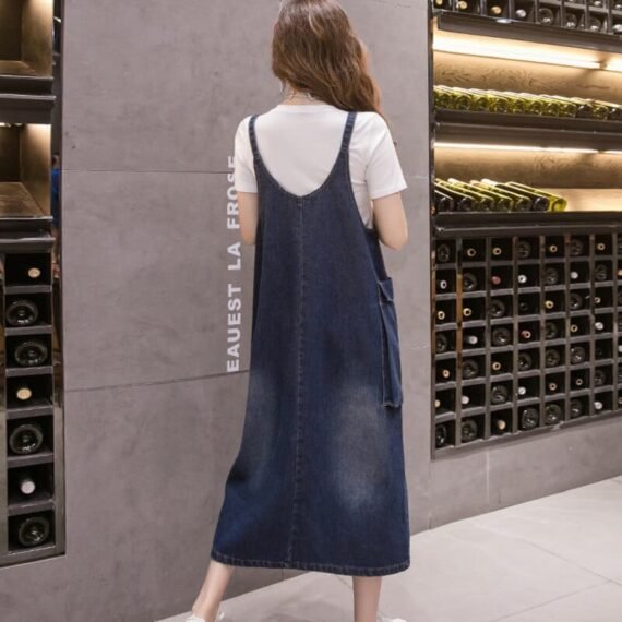 Free Flowing Denim Overall Dress - Image 6