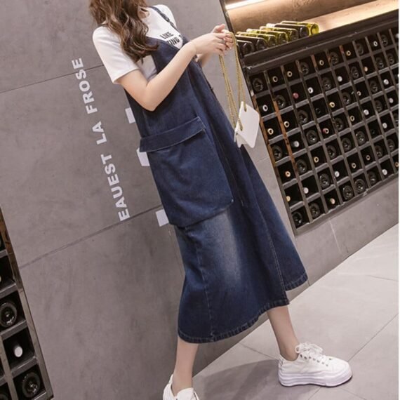 Free Flowing Denim Overall Dress - Image 5