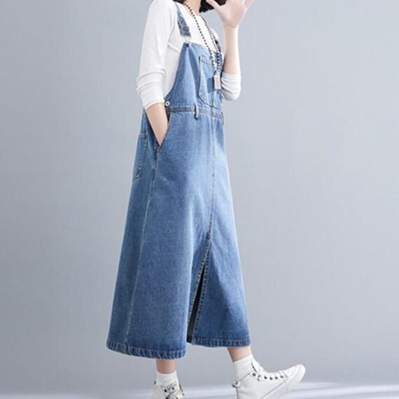 Good Vibes Denim Overall Dress - Image 11