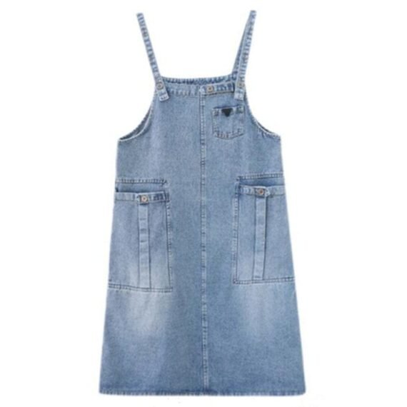 Good Vibes Denim Overall Dress - Image 6