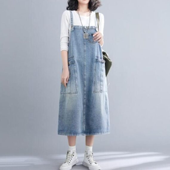 Good Vibes Denim Overall Dress - Image 4