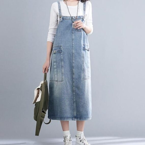 Good Vibes Denim Overall Dress - Image 5