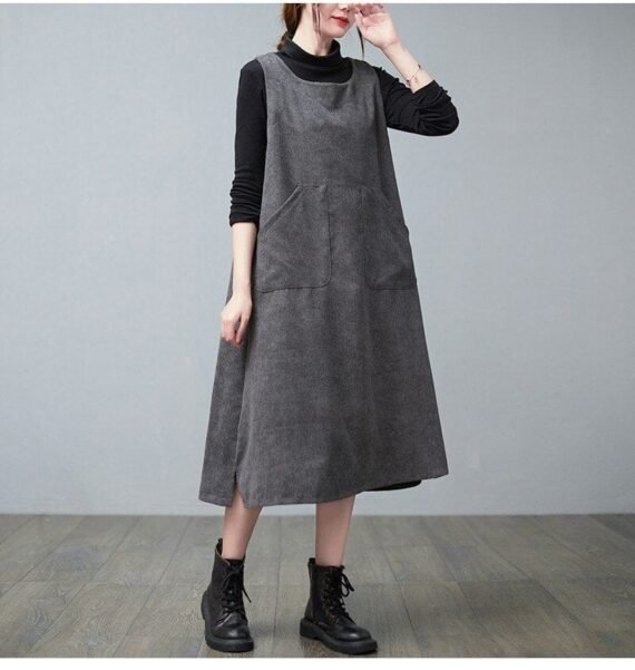 Retro Corduroy Overall Dress - Image 3