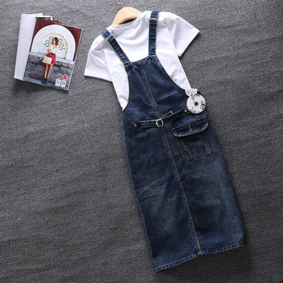 Plus Size Denim Midi Overall Dress - Image 2