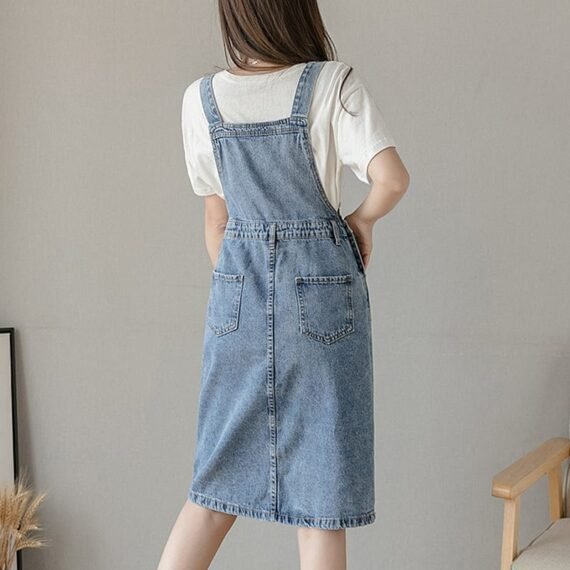 Preppy Knee-Length Denim Overall Dress - Image 4