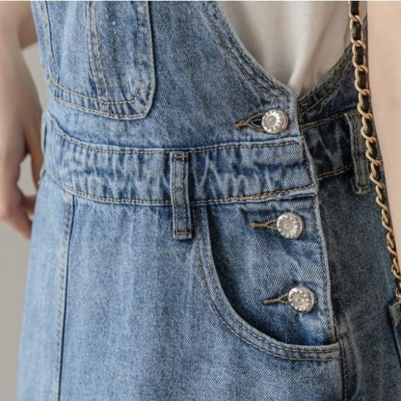 Preppy Knee-Length Denim Overall Dress - Image 7