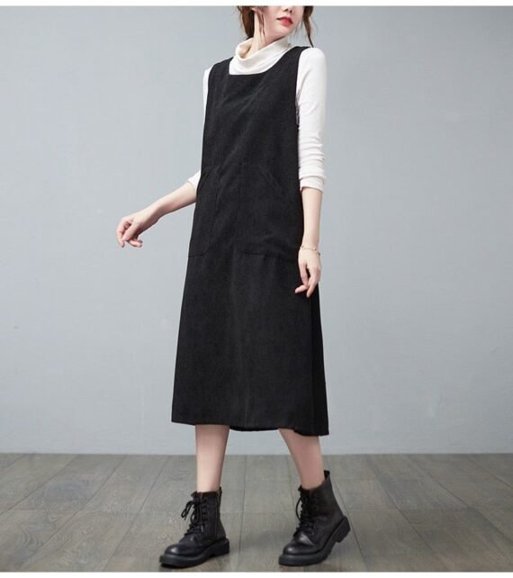 Retro Corduroy Overall Dress - Image 7