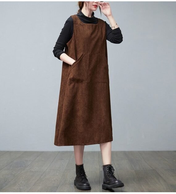 Retro Corduroy Overall Dress - Image 5