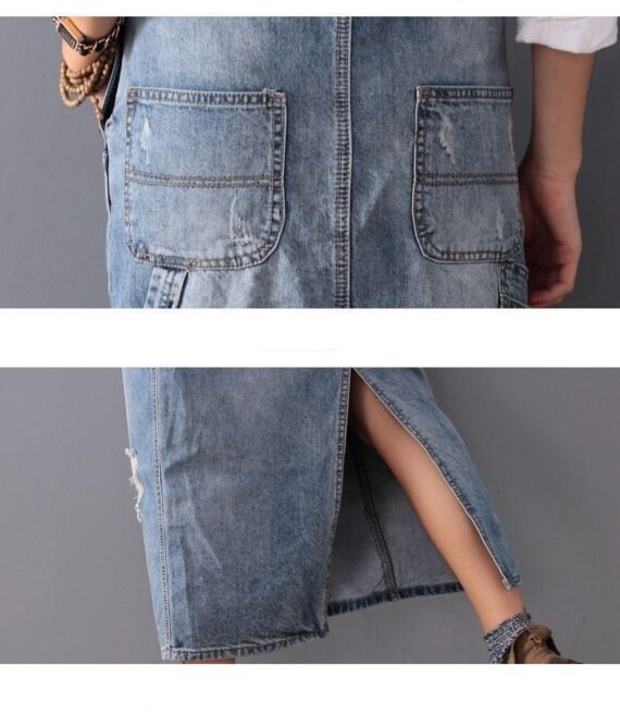 Ripped Denim Overall Dress - Image 7