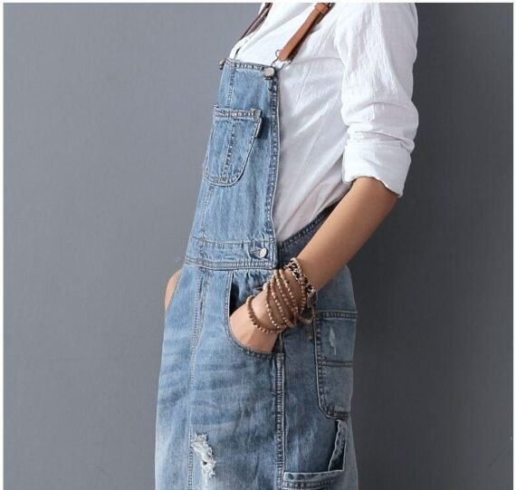 Ripped Denim Overall Dress - Image 5