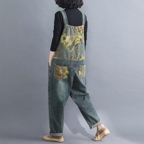 Floral Print Loose Denim Overall - Image 9