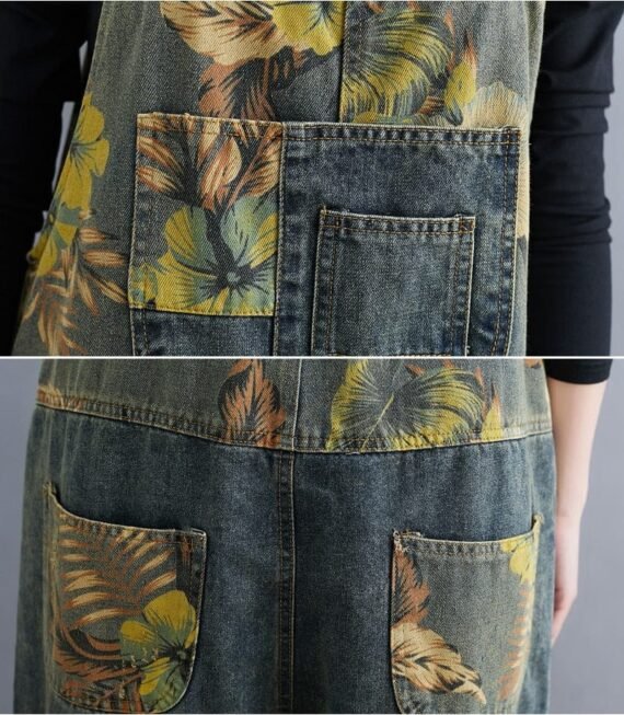 Floral Print Loose Denim Overall - Image 4