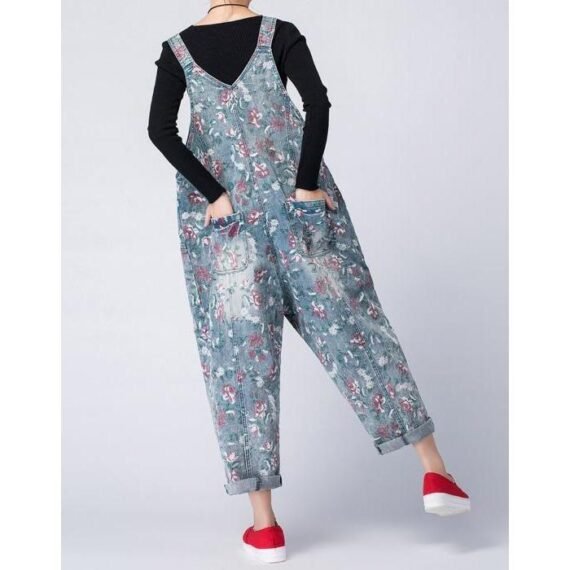 Oversized Denim Floral Print Overall - Image 6