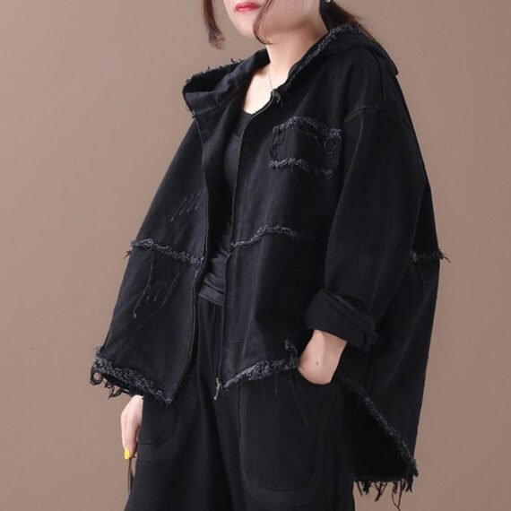 Oversized Denim Jacket with Hoodie - Image 3