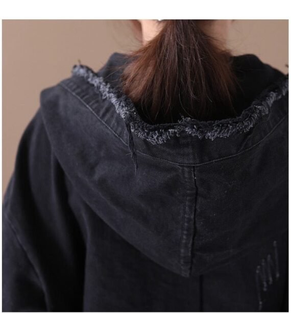 Oversized Denim Jacket with Hoodie - Image 4