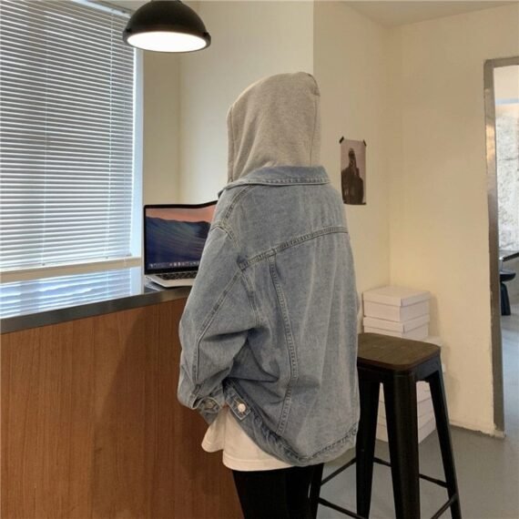 Oversized Hooded Basic Denim Jacket - Image 3