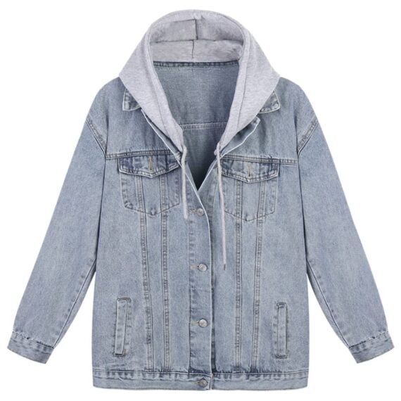 Oversized Hooded Basic Denim Jacket - Image 8