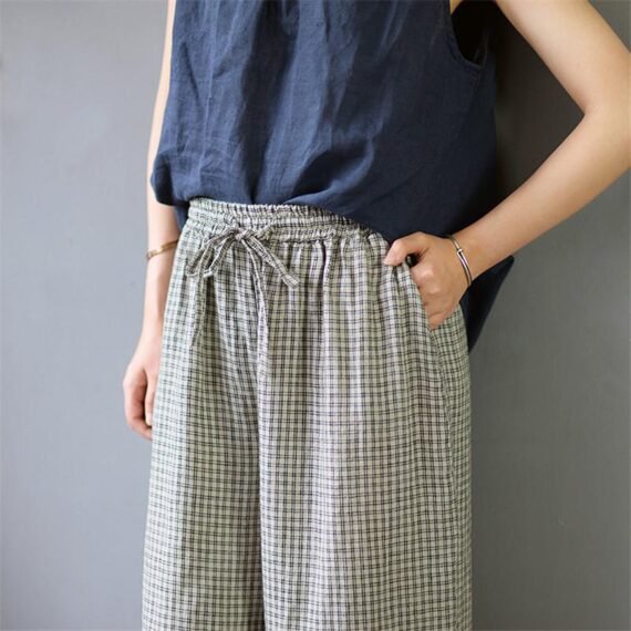 Plaid Linen Palazzo Pants - Image 6