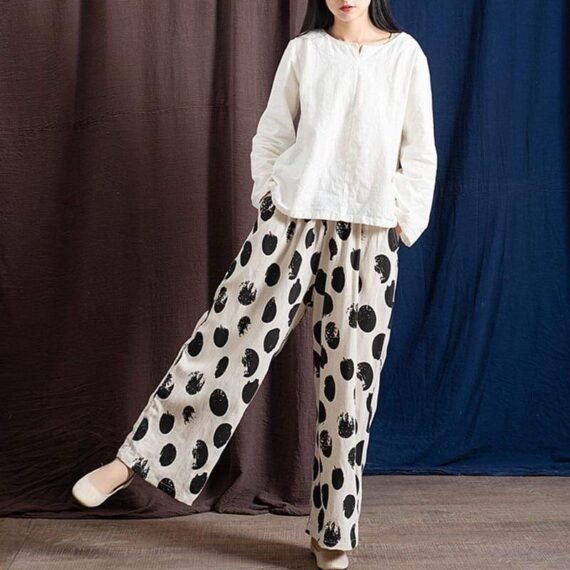 Polka Dot Linen Palazzo Pants  | Zen - Image 3