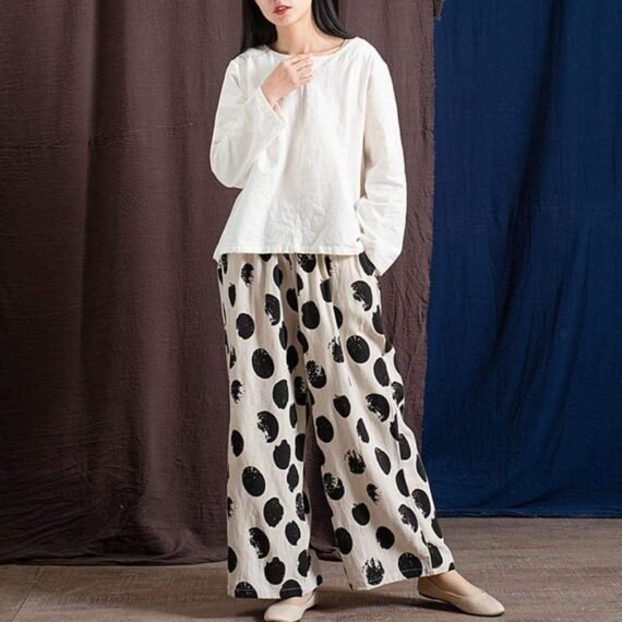 Polka Dot Linen Palazzo Pants  | Zen - Image 2