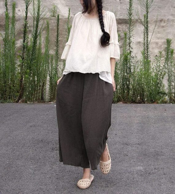 Ramie Vintage 3/4 Palazzo Pants | Lotus - Image 3