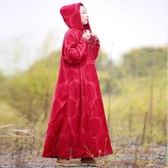 Red Linen Hooded Trench Coat - Image 3